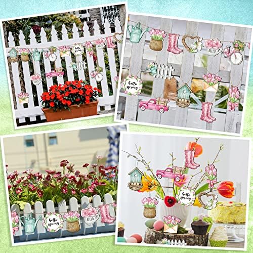 36 Pcs Spring Summer Flower Wooden Ornaments for Tree Spring Decorations Summer Tree Ornaments Flower Gnome Hanging Wood Cutouts Colorful Hello Spring Decor for Home Small Tree Party